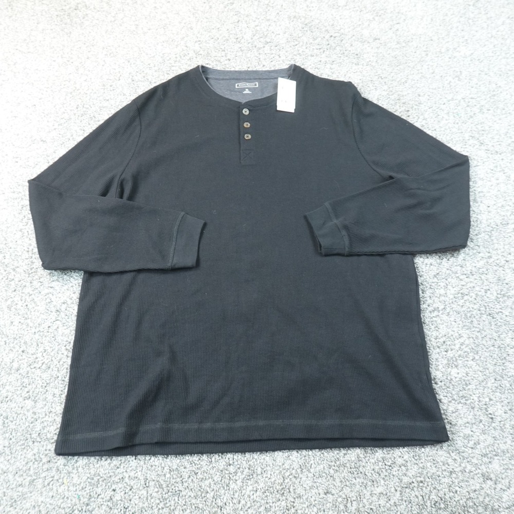 NEW Club Room Shirt Mens XL Black Thermal Waffle Knit Henley Long Sleeve Casual